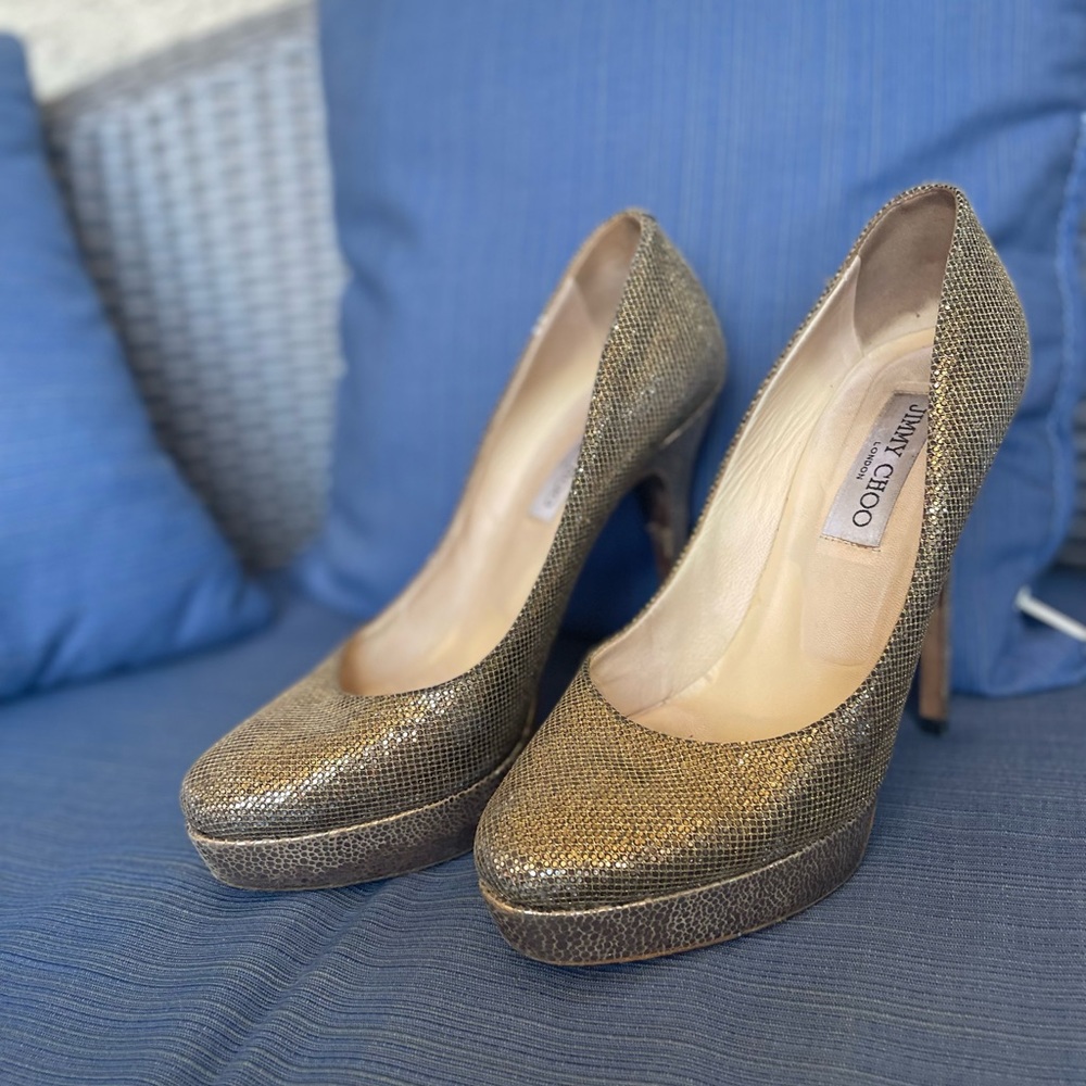 Jimmy Choo Cosmic metallic bronze gold pumps